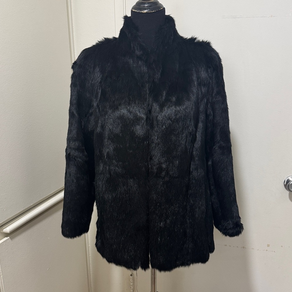 Elegant Real Black Fur Coat